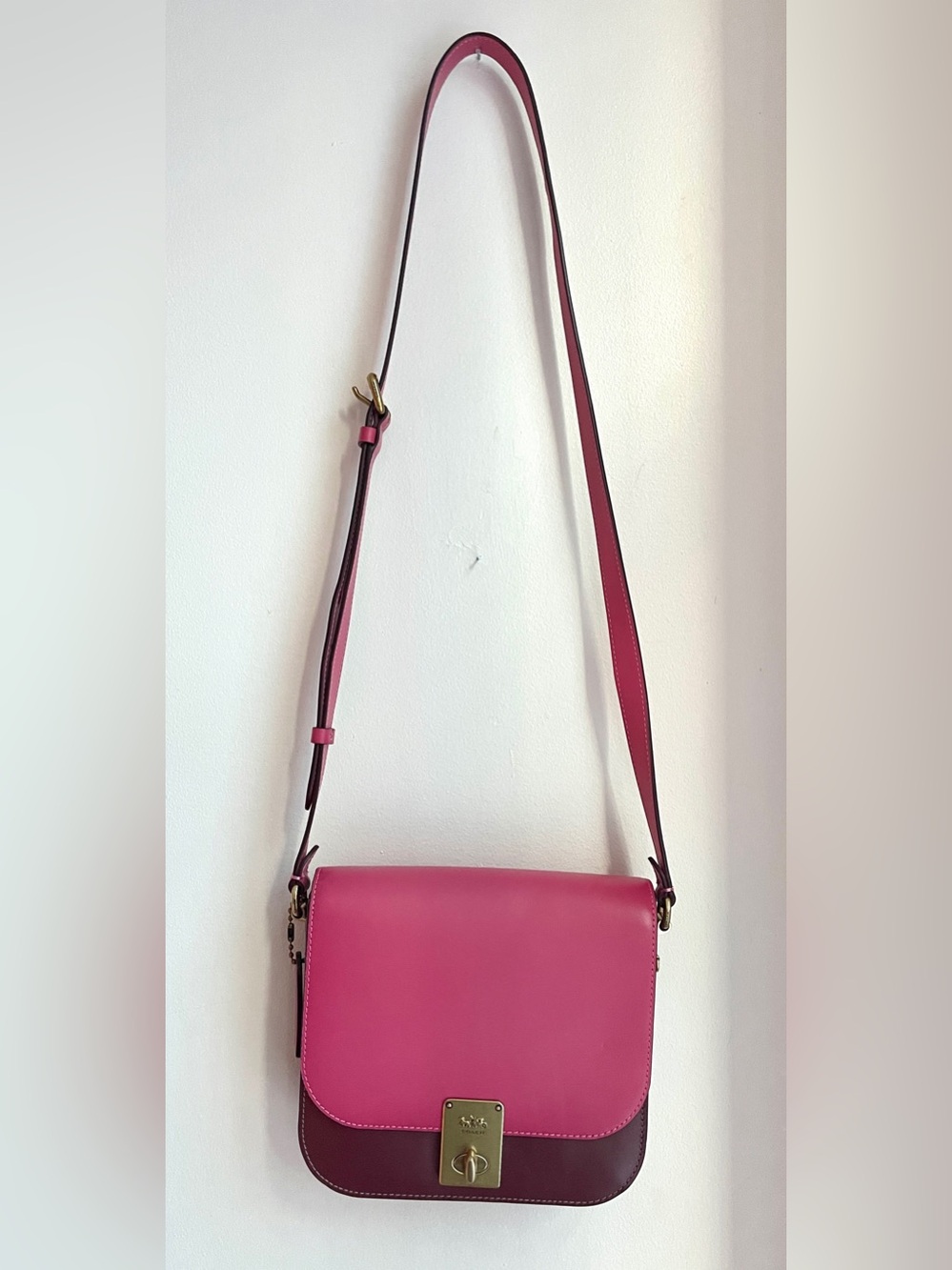 Coach Colorblock Leather Hutton Saddle Crossbody Bag with Gold Hardware - Picture 2 of 16